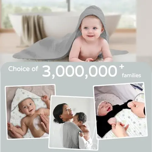 Yoofoss Hooded Baby Towels for Newborn 2 Pack 100% Muslin Organic Cotton Baby Bath Towel with Hood for Babies, Infant, Toddler and Kids, 32x32Inch, Soft and Absorbent Newborn Essential,Grey Flower - 6