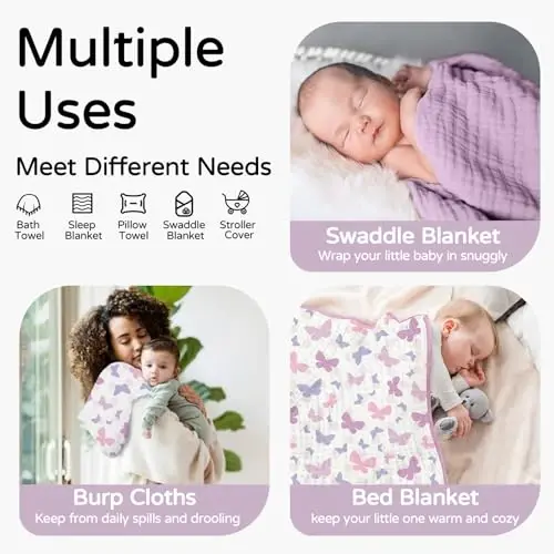 Yoofoss Hooded Baby Towels for Newborn 2 Pack 100% Muslin Organic Cotton Baby Bath Towel with Hood for Babies, Infant, Toddler and Kids, 32x32Inch, Soft and Absorbent Newborn Essential, Butterfly - 9