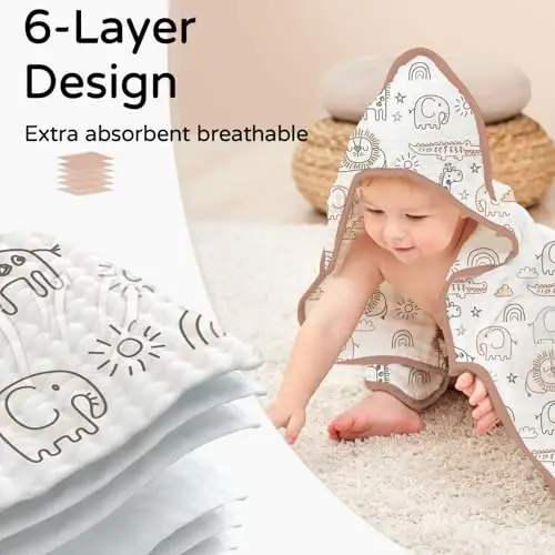 Yoofoss Hooded Baby Towels for Newborn 2 Pack 100% Muslin Organic Cotton Baby Bath Towel with Hood for Babies, Infant, Toddler and Kids, 32x32Inch, Soft and Absorbent Newborn Essential, Giraffe - 3