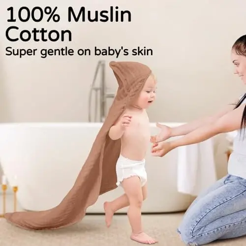 Yoofoss Hooded Baby Towels for Newborn 2 Pack 100% Muslin Organic Cotton Baby Bath Towel with Hood for Babies, Infant, Toddler and Kids, 32x32Inch, Soft and Absorbent Newborn Essential, Giraffe - YOOFOSS (1)