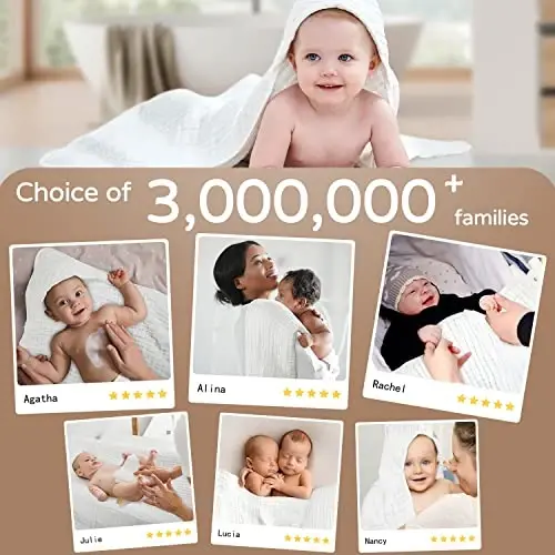 Yoofoss Hooded Baby Towels for Newborn 2 Pack 100% Muslin Organic Cotton Baby Bath Towel with Hood for Babies, Infant, Toddler and Kids, 32x32Inch, Soft and Absorbent Newborn Essential,White-2 Pack - 6