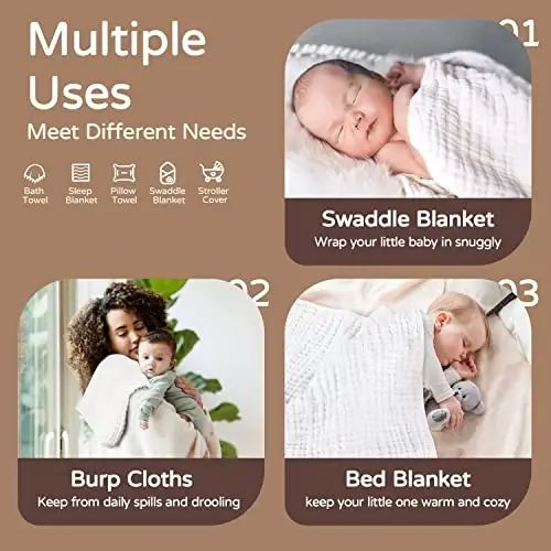 Yoofoss Hooded Baby Towels for Newborn 2 Pack 100% Muslin Organic Cotton Baby Bath Towel with Hood for Babies, Infant, Toddler and Kids, 32x32Inch, Soft and Absorbent Newborn Essential,White-2 Pack - 8