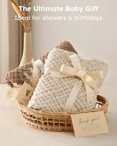 Yoofoss Hooded Baby Towels for Newborn 2 Pack 100% Muslin Organic Cotton Baby Bath Towel with Hood for Babies, Infant, Toddler and Kids, 32x32Inch, Soft and Absorbent Newborn Essential, Beige&Coffee - 5