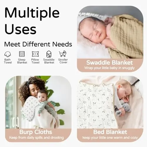 Yoofoss Hooded Baby Towels for Newborn 2 Pack 100% Muslin Organic Cotton Baby Bath Towel with Hood for Babies, Infant, Toddler and Kids, 32x32Inch, Soft and Absorbent Newborn Essential, Beige Floral - 4