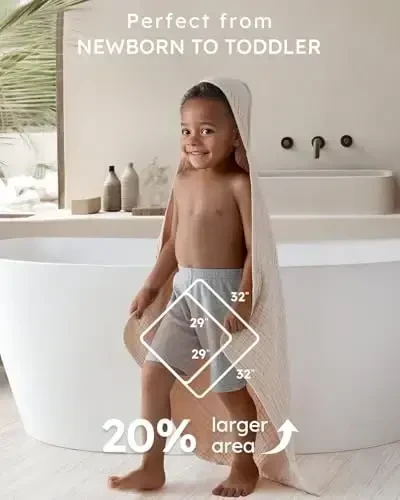 Yoofoss Полотенца для новорожденных с капюшоном 2 шт. 100% муслиновая хлопковая детская ванная полотенца с капюшоном для младенцев, детей, малышей и детей, большая 32x32 дюйма, мягкая и впитывающая, необходимая для новорожденных - 4
