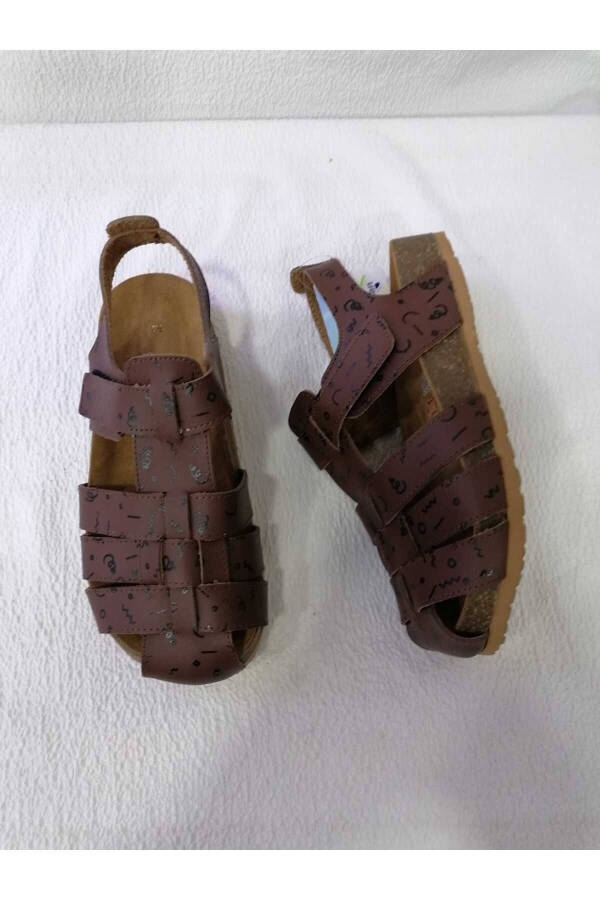 Yopiq oyoqli haqiqiy teri ortopedik mantar taglikli bolalar sandal - 3
