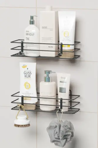 Yopishqoq 2 li setli Hammom javoni Dush Shampunlik Devor Tartibga soluvchi Organizer - 1