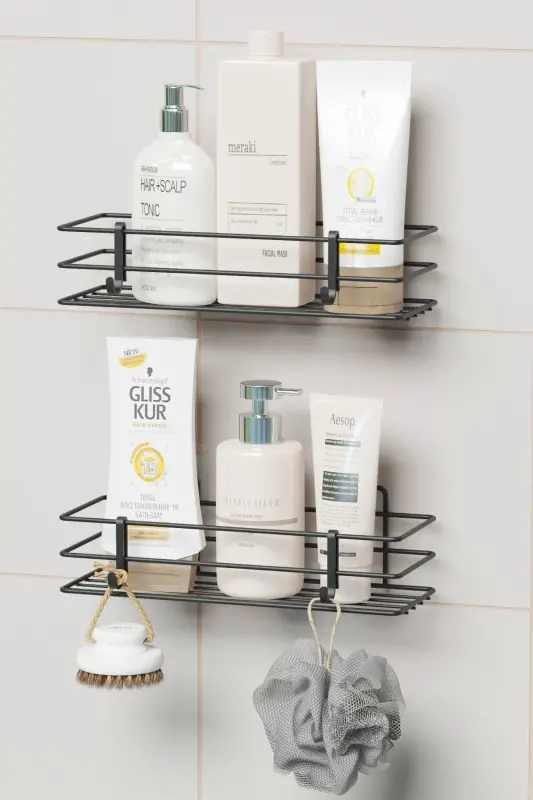 Yopishqoq 2 li setli Hammom javoni Dush Shampunlik Devor Tartibga soluvchi Organizer - 1