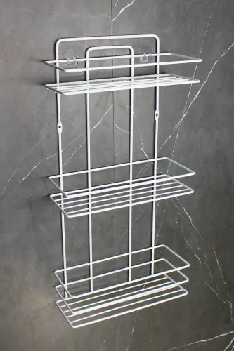 Yopishtiruvchi zanglamaydigan metall termoplastik qoplamali hammom burchakli dush javoni shampun ushlagich-OQ - HIMY SHOP (1)