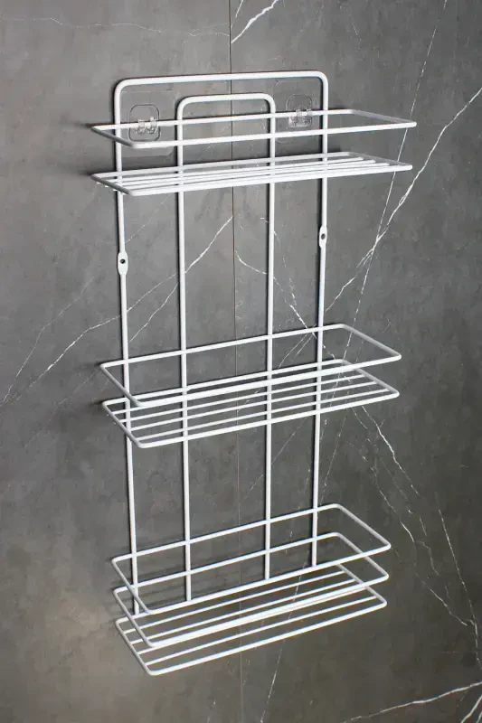 Yopishtiruvchi zanglamaydigan metall termoplastik qoplamali hammom burchakli dush javoni shampun ushlagich-OQ - 2