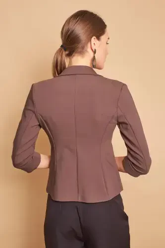 Yoqali Flato cho'ntakli Kapri Truvakar yengli Qisqa Blazer mato ko'ylagi -xaki-XAKI - 4