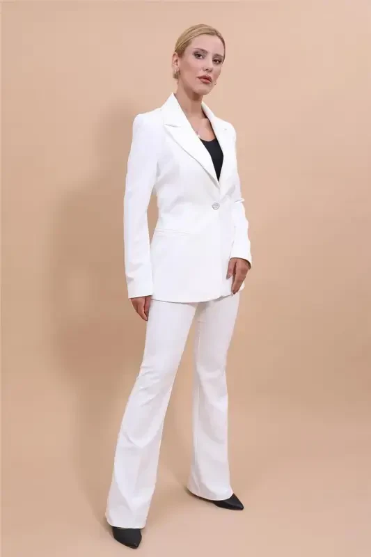 Yoqali klassik kurtka & Ispancha Paça shimlar to'plami-Ekru-Ekru - 4