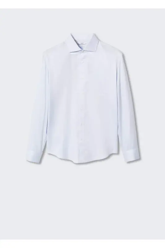 Yoqali tugmali slim-fit ko'ylak - Moviy - 3
