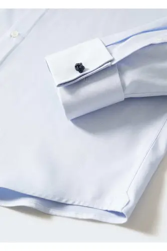Yoqali tugmali slim-fit ko'ylak - Moviy - 5