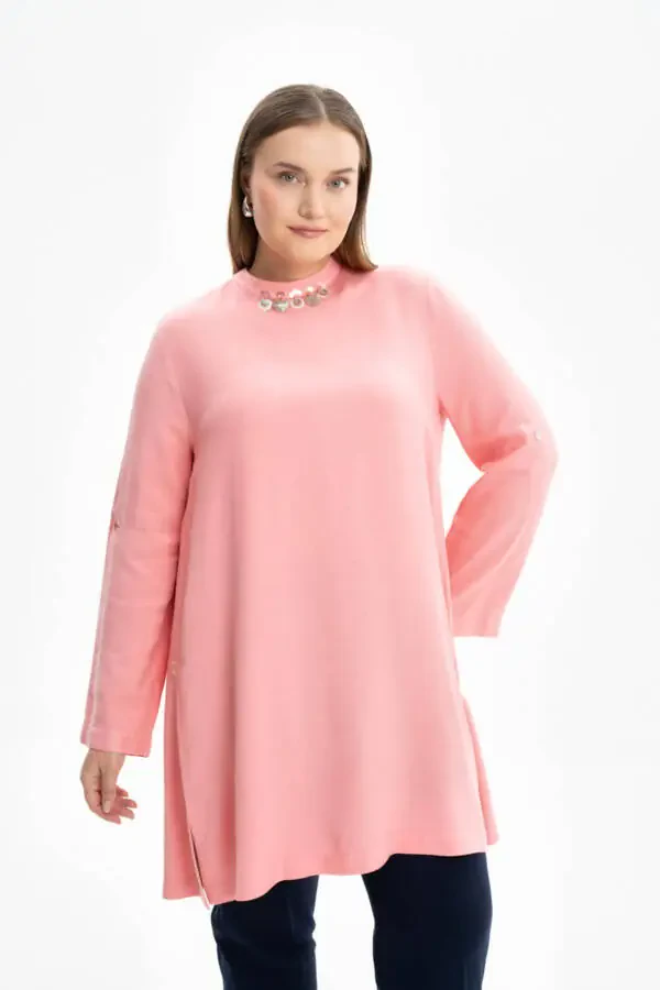 Yoqasi kashtali viskon tunik-Salmon - 5