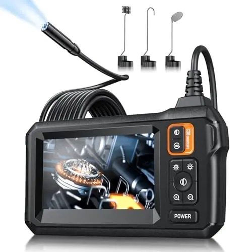 Yoritgichli endoskop kamera, 4,3 dyuymli IPS ekranli tekshirish boroskop kamerasi, 8 LED yoritgichli 1920P HD, 10FT yarim qattiq simli boroskop, kanalizatsiya uchun IP67 suv o'tkazmaydigan endoskop, asboblar (to'q sariq) 