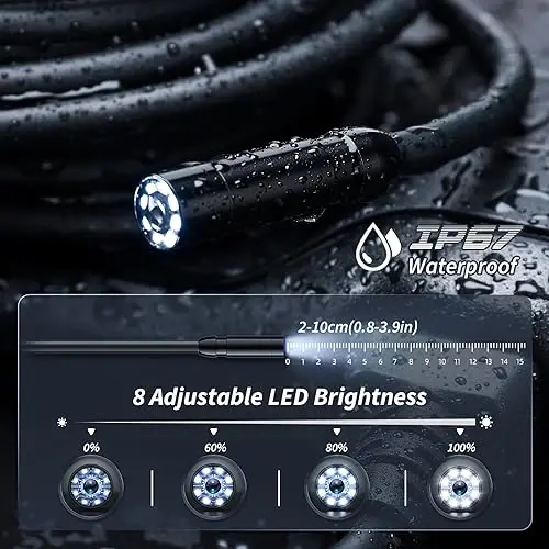 Yoritgichli endoskop kamera, 4,3 dyuymli IPS ekranli tekshirish boroskop kamerasi, 8 LED yoritgichli 1920P HD, 10FT yarim qattiq simli boroskop, kanalizatsiya uchun IP67 suv o'tkazmaydigan endoskop, asboblar (to'q sariq) - 6