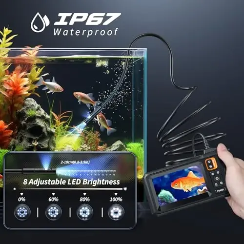 Yoritgichli endoskop kamera, 4,3 dyuymli IPS ekranli tekshirish boroskop kamerasi, 8 LED yoritgichli 1920P HD, 16,5 FT yarim qattiq simli boroskop, IP67 suv o'tkazmaydigan endoskop, ikkita linzali 32 GB (to'q sariq) - 6