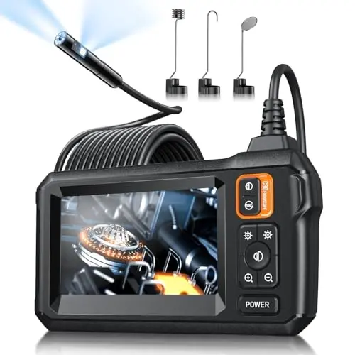 Yoritgichli endoskop kamera, 4,3 dyuymli IPS ekranli tekshiruv boroskop kamerasi, 8 LED yoritgichli 1920P HD, 16,5 FT yarim qattiq simli burama, kanalizatsiya uchun IP67 suv o'tkazmaydigan endoskop, ikkita linzali (apelsin) - 5