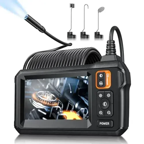 Yoritgichli endoskop kamera, 4,3 dyuymli IPS ekranli tekshiruv boroskop kamerasi, 8 LED yoritgichli 1920P HD, 32,8FT yarim qattiq simli boroskop, kanalizatsiya uchun IP67 suv o'tkazmaydigan endoskop, asboblar (to'q sariq) 