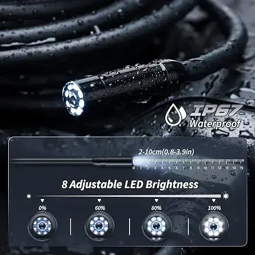 Yoritgichli endoskop kamera, 4,3 dyuymli IPS ekranli tekshiruv boroskop kamerasi, 8 LED yoritgichli 1920P HD, 32,8FT yarim qattiq simli boroskop, kanalizatsiya uchun IP67 suv o'tkazmaydigan endoskop, asboblar (to'q sariq) - 6