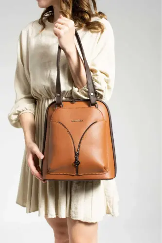 Yoro Model Kadın Sırt Ve Omuz Çantası Su Geçirmez Suni Deri Çok Cepli Ultra VIP-Taba 