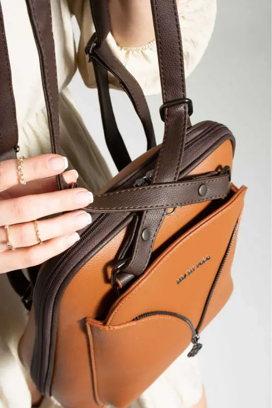 Yoro Model Kadın Sırt Ve Omuz Çantası Su Geçirmez Suni Deri Çok Cepli Ultra VIP-Taba - 2