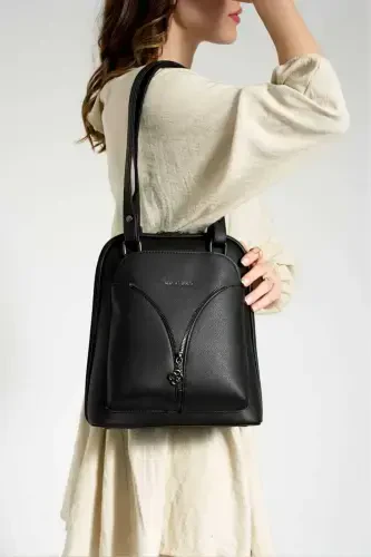 Yoro Model Women's Backpack and Shoulder Bag Waterproof Faux Leather Multi-Pocket Ultra VIP-Black - 1