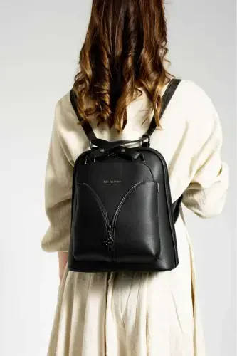 Yoro Model Women's Backpack and Shoulder Bag Waterproof Faux Leather Multi-Pocket Ultra VIP-Black - YOGII (1)