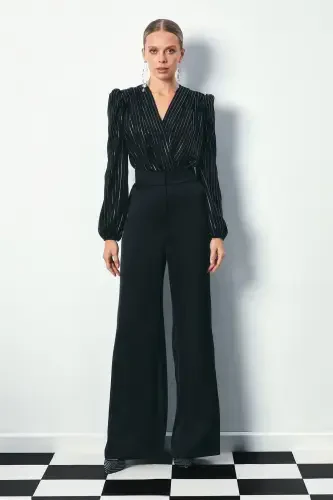 Yorqin chiziqli bodisuit bluzka - QORA-QORA - 1