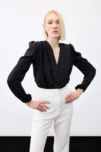 Yorqin chiziqli bodisuit bluzka - QORA-QORA 