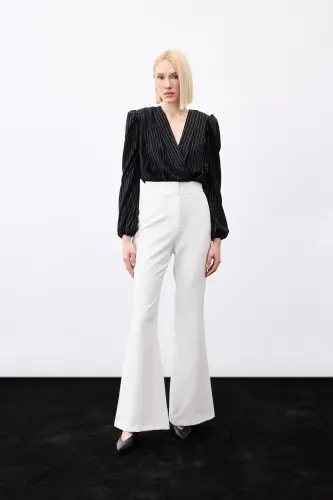 Yorqin chiziqli bodisuit bluzka - QORA-QORA - 6