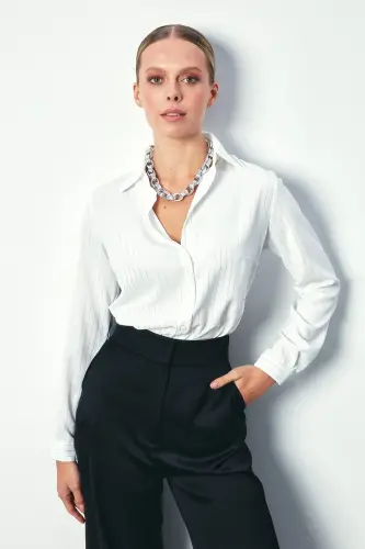 Yorqin Chiziqli Klassik Ko'ylak - EKRU 