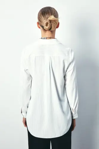 Yorqin Chiziqli Klassik Ko'ylak - EKRU - 7