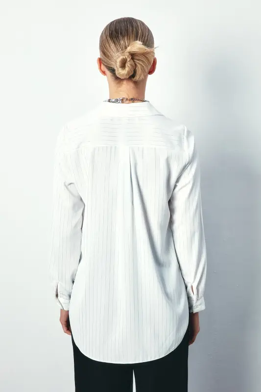 Yorqin Chiziqli Klassik Ko'ylak - EKRU - 7