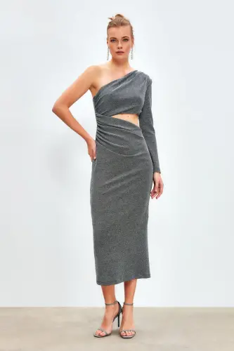 Yorqin Uzoq Ko'ylak - KULRANG - SATEEN (1)