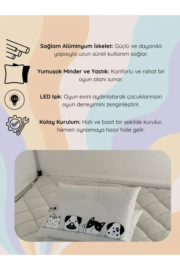 Yorug' o'yin uyi bolalar o'yin chodiri minder va yostiq - 6