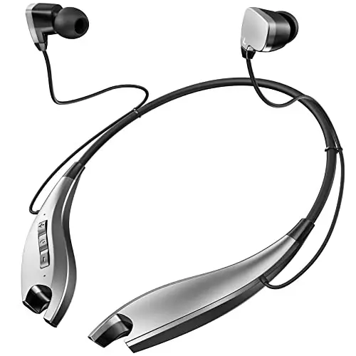 YOSDOM Neckband Bluetooth Headphones, Around The Neck Headphones 24H+ Playtime, Bluetooth Headsets with Call Vibration, Shark Jaw Design Wireless Earbuds+Noise Isolation/Mic/IPX7 Waterproof, Silver - 1