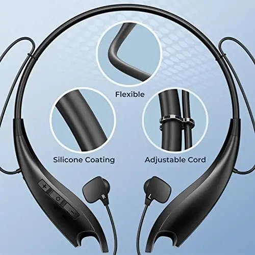 YOSDOM Neckband Bluetooth Headphones, Around The Neck Headphones 24H+ Playtime, Bluetooth Headsets with Call Vibration, Shark Jaw Design Wireless Earbuds+Noise Isolation/Mic/IPX7 Waterproof, 2 Pack - 5