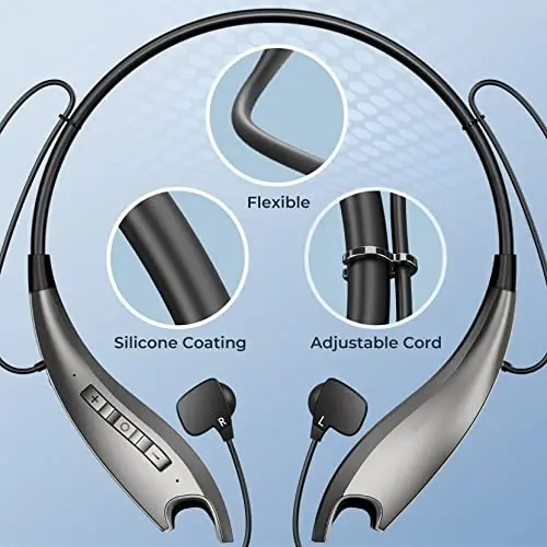YOSDOM Neckband Bluetooth Headphones, Around The Neck Headphones 24H+ Playtime, Bluetooth Headsets with Call Vibration, Shark Jaw Design Wireless Earbuds+Noise Isolation/Mic/IPX7 Waterproof, Silver - 6