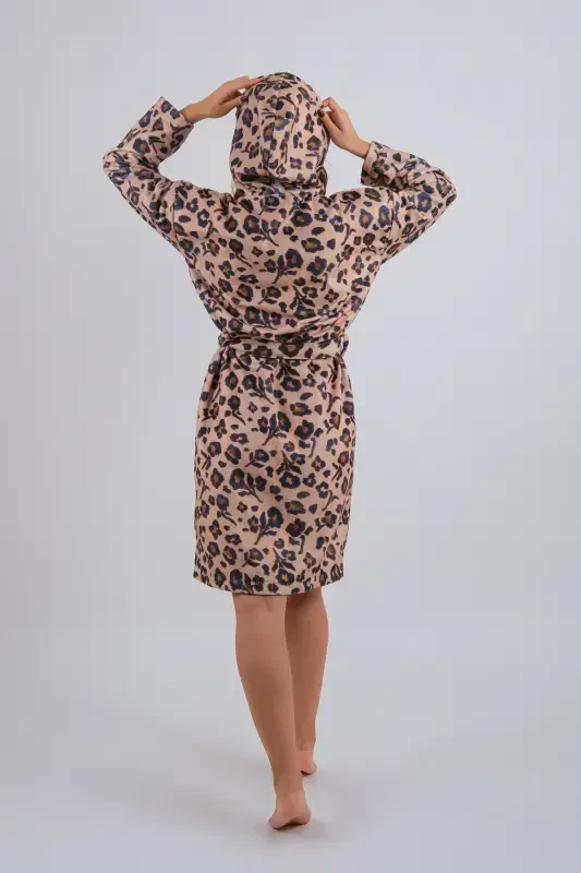 Yosh qiz qalpoqli bosma xalat - Jigarrang - 3