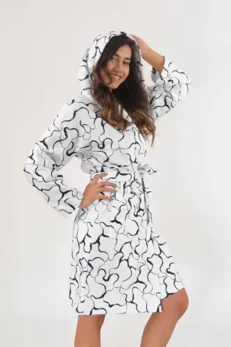 Yosh qiz qalpoqli bosma xalat - Qora - DOTAMESS (1)