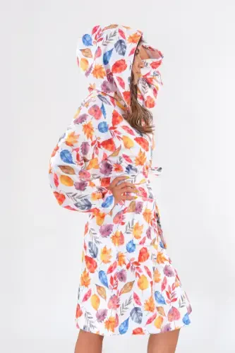 Yosh qizlar uchun kapushonli bosma xalat - Rangli - DOTAMESS (1)