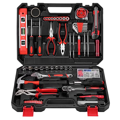 Yougfin Tool Box & 120-Piece Tool Set - Complete Household Hand Tool Kit with Plastic Storage Case - 1