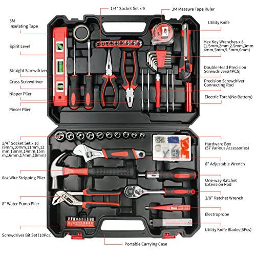 Yougfin Tool Box & 120-Piece Tool Set - Complete Household Hand Tool Kit with Plastic Storage Case - 2