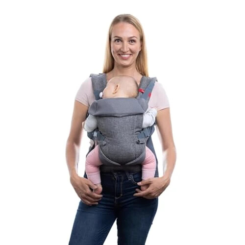 YOU+ME 4-in-1 Newborn to Toddler Chest Carrier - All Positions Front and Back Baby Carriers - Includes 2-in-1 Bandana Bib - Holder for 8-32 lbs (Grey Mesh) - 1