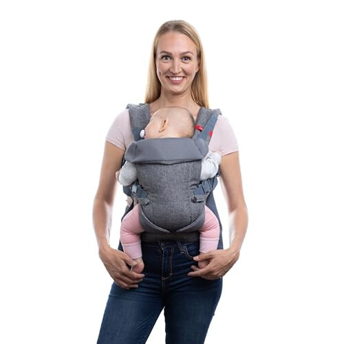 YOU+ME 4-in-1 Newborn to Toddler Chest Carrier - All Positions Front and Back Baby Carriers - Includes 2-in-1 Bandana Bib - Holder for 8-32 lbs (Grey Mesh) - 31