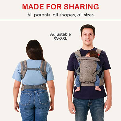 YOU+ME 4-in-1 Newborn to Toddler Chest Carrier - All Positions Front and Back Baby Carriers - Includes 2-in-1 Bandana Bib - Holder for 8-32 lbs (Grey Mesh) - 33