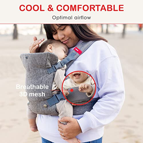 YOU+ME 4-in-1 Newborn to Toddler Chest Carrier - All Positions Front and Back Baby Carriers - Includes 2-in-1 Bandana Bib - Holder for 8-32 lbs (Grey Mesh) - 34