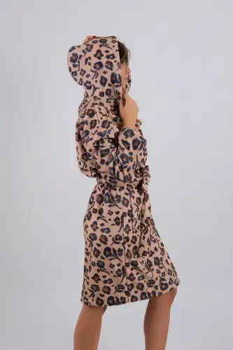 Young Girl Hooded Printed Bathrobe-Brown - 2